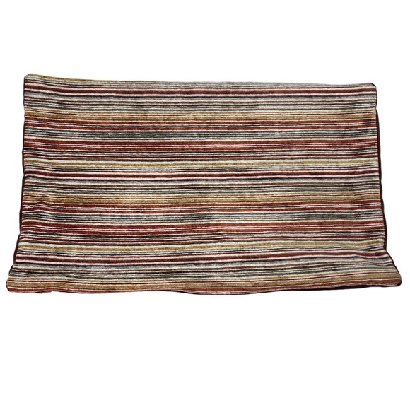 Velvet Burnt Orange Pillow Cover Striped Lumbar Throw Multicolor 21x13 MCM 70’s - Picture 8 of 8